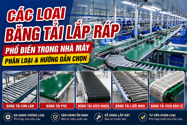 Các Loại Băng Tải Lắp Ráp Phổ Biến Trong Nhà Máy – Phân Loại & Hướng Dẫn Chọn