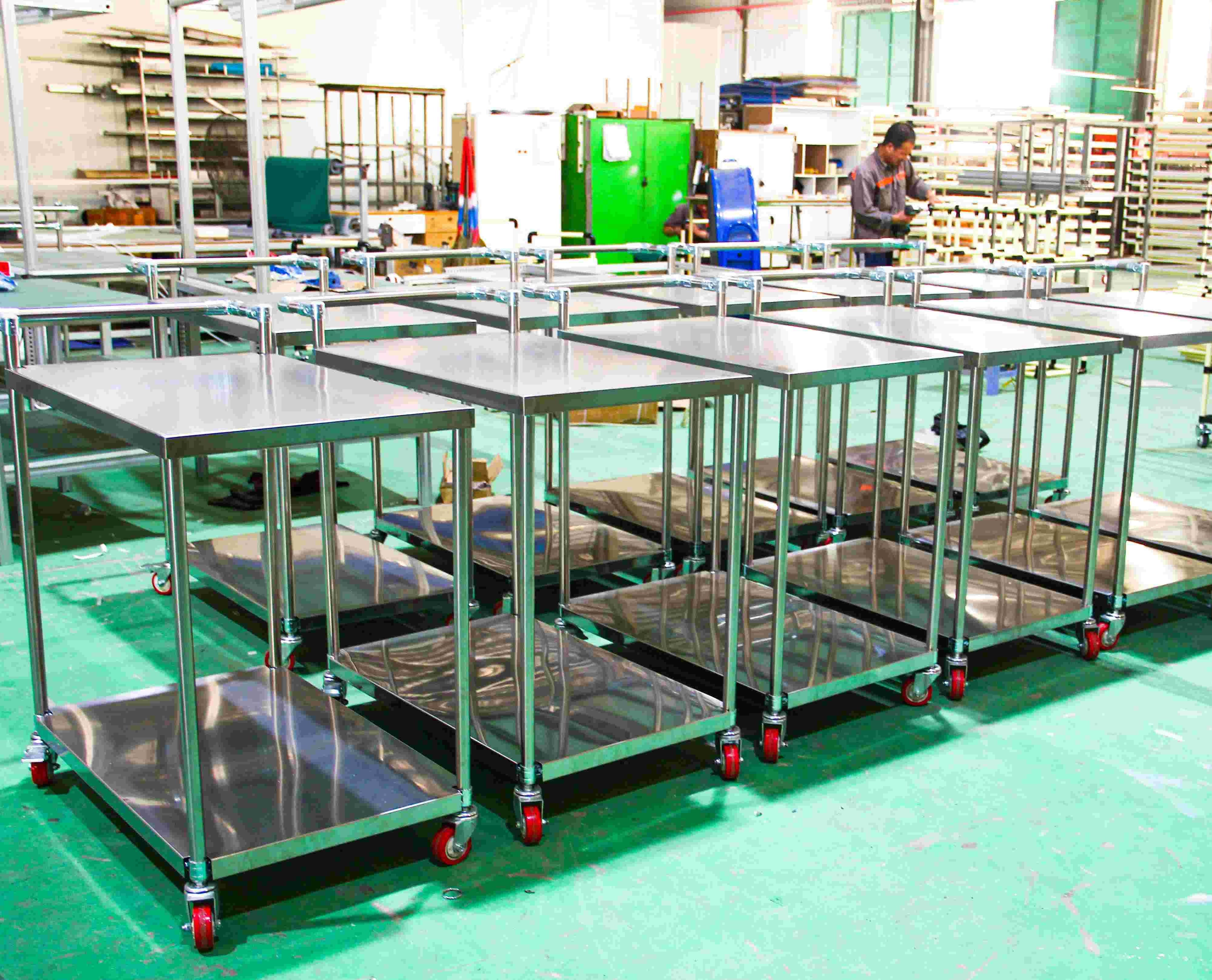 Two-tiered stainless steel trolley